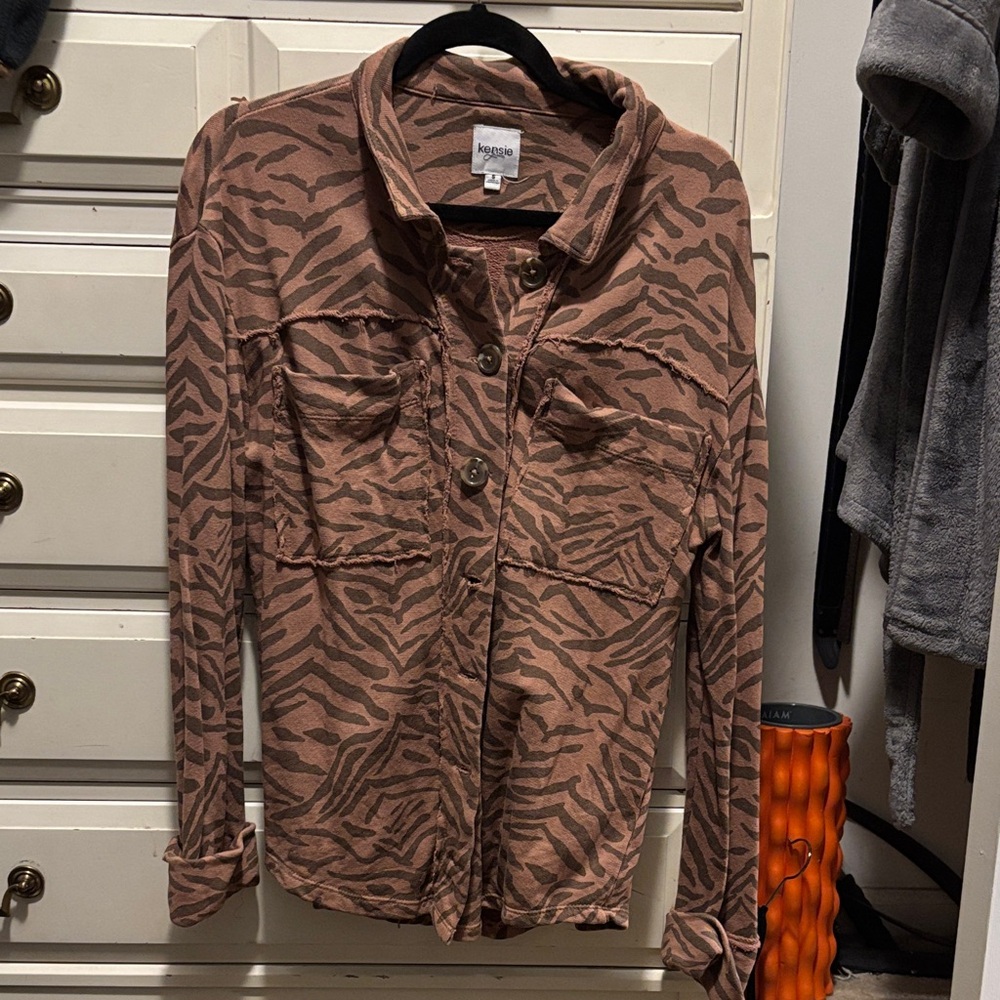 Kensie Brown and Tan Zebra Print Shirt